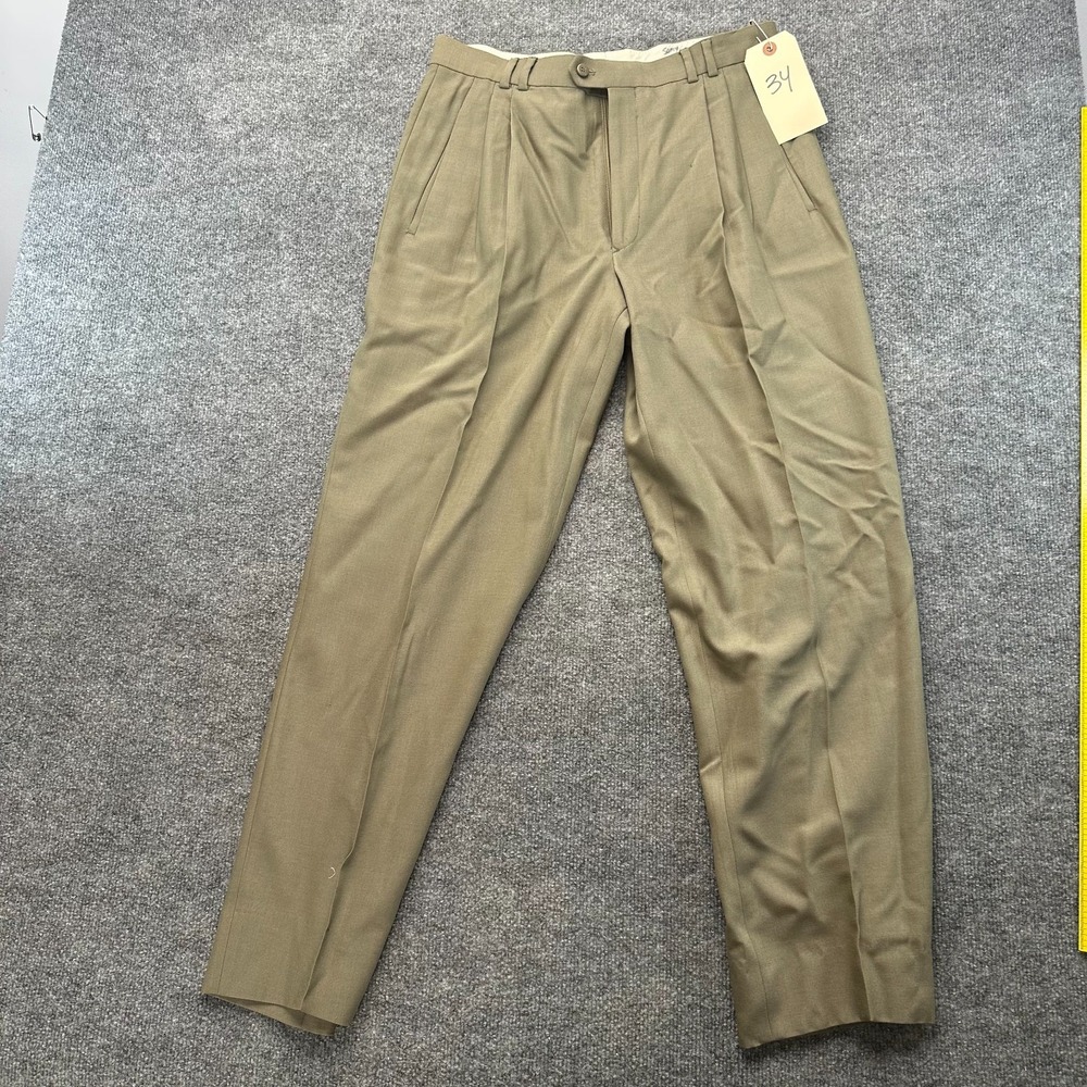 Louis Raphael Dress Pants Men 34 Khaki Pleated Wool Blend Formal Business Career